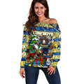 Custom Cowboys Rugby Merry Christmas Off Shoulder Sweater Indigenous Australian Art