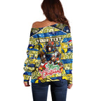 Custom Cowboys Rugby Merry Christmas Off Shoulder Sweater Indigenous Australian Art