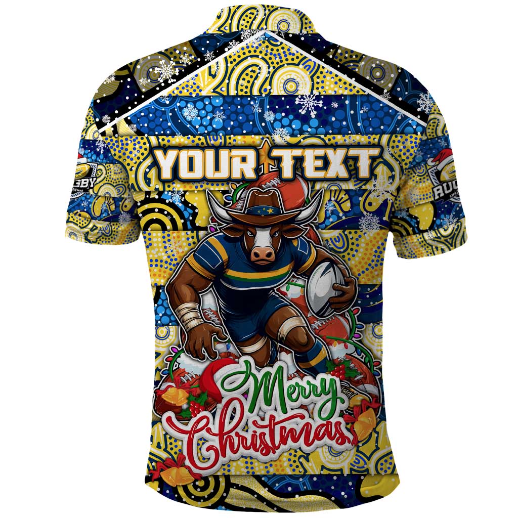 Custom Cowboys Rugby Merry Christmas Polo Shirt Indigenous Australian Art