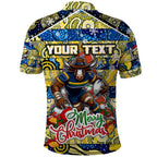 Custom Cowboys Rugby Merry Christmas Polo Shirt Indigenous Australian Art