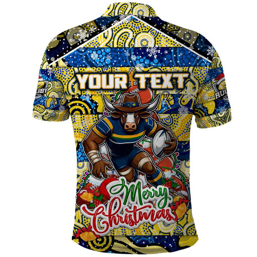 Custom Cowboys Rugby Merry Christmas Polo Shirt Indigenous Australian Art