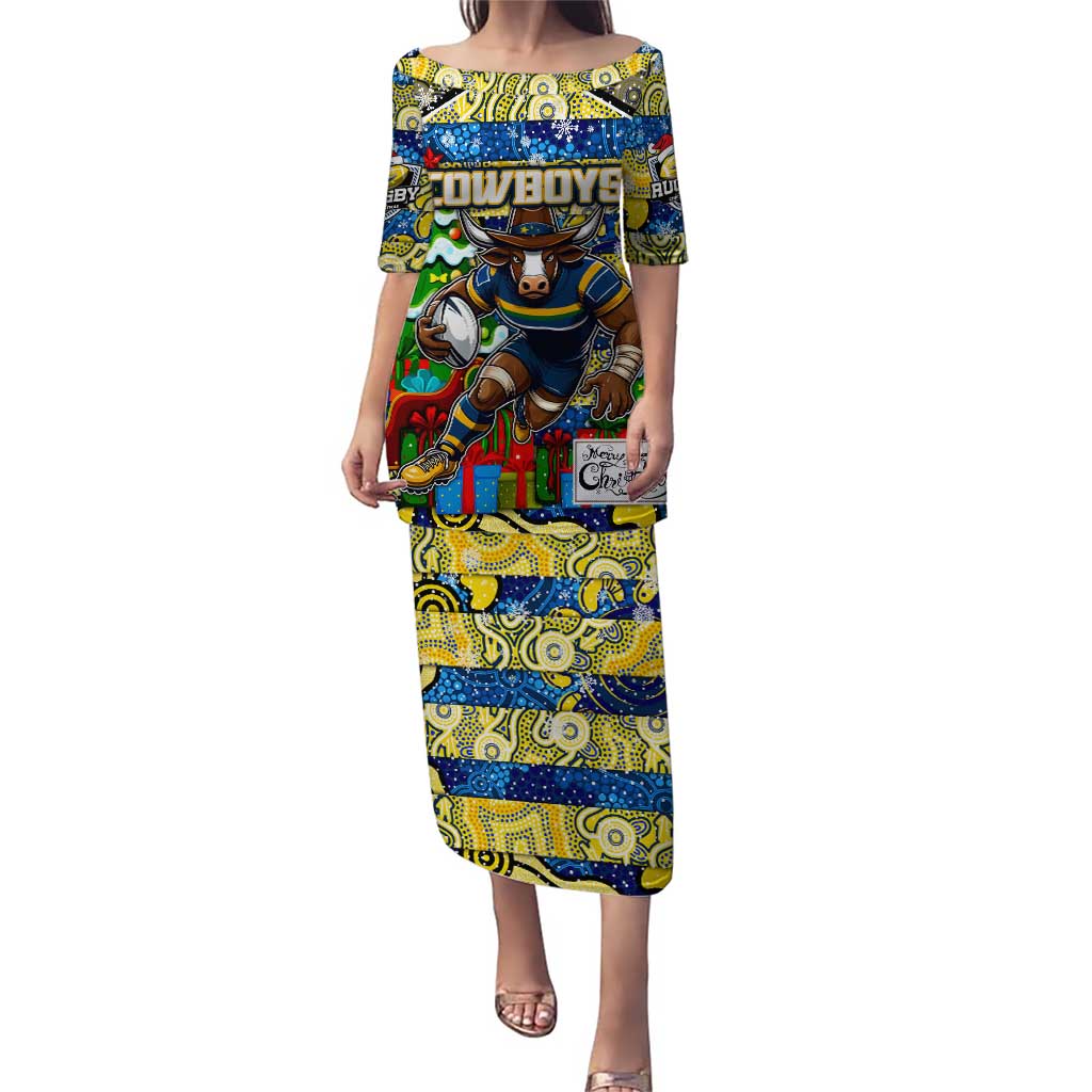 Custom Cowboys Rugby Merry Christmas Puletasi Indigenous Australian Art