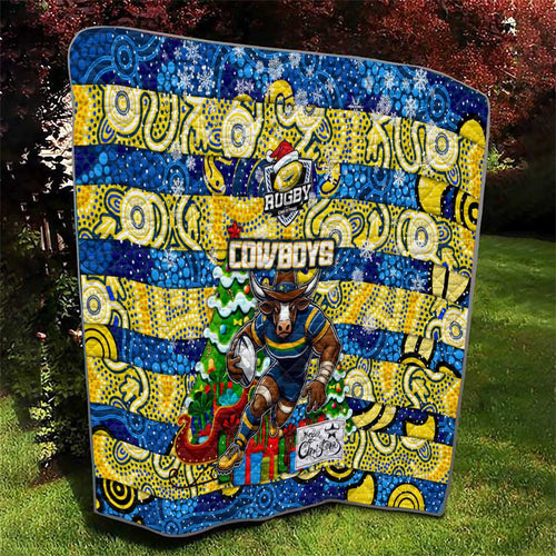 Cowboys Rugby Merry Christmas Quilt Indigenous Australian Art