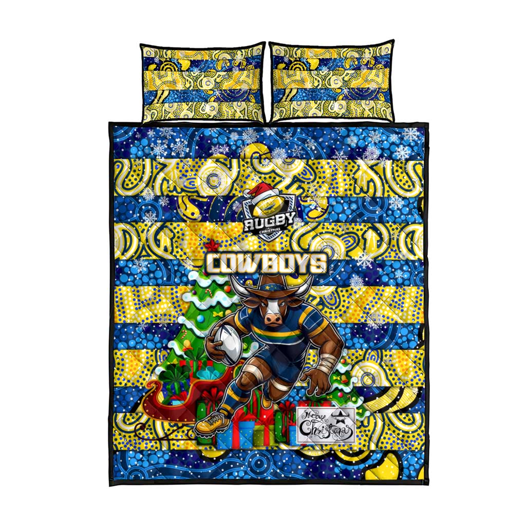 Cowboys Rugby Merry Christmas Quilt Bed Set Indigenous Australian Art