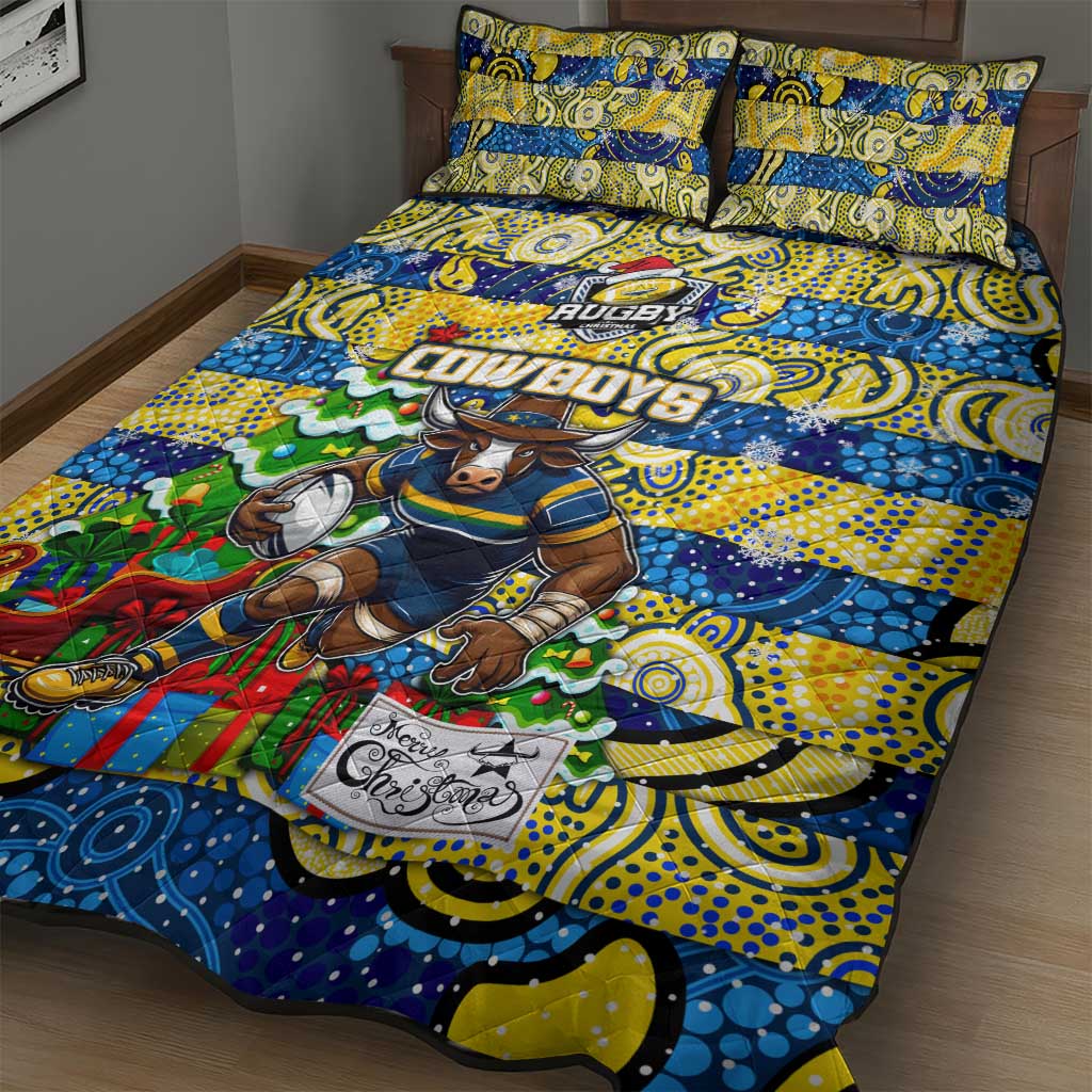 Cowboys Rugby Merry Christmas Quilt Bed Set Indigenous Australian Art