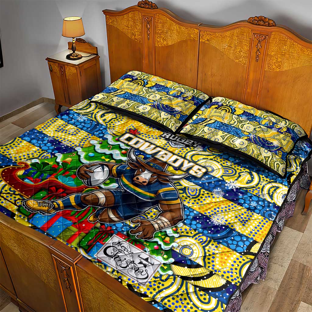 Cowboys Rugby Merry Christmas Quilt Bed Set Indigenous Australian Art