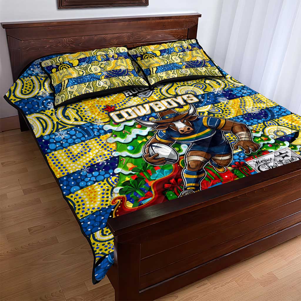 Cowboys Rugby Merry Christmas Quilt Bed Set Indigenous Australian Art