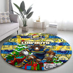Cowboys Rugby Merry Christmas Round Carpet Indigenous Australian Art
