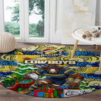 Cowboys Rugby Merry Christmas Round Carpet Indigenous Australian Art
