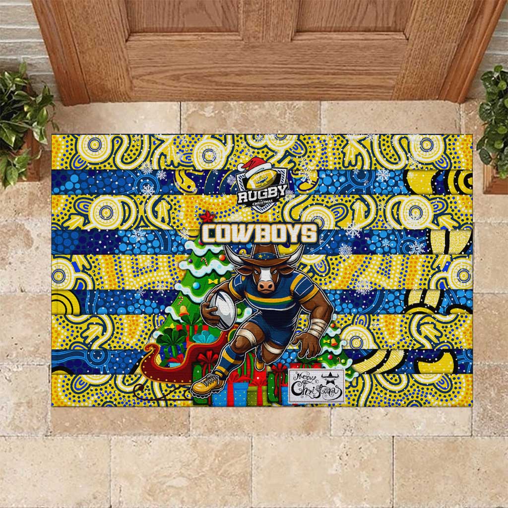 Cowboys Rugby Merry Christmas Rubber Doormat Indigenous Australian Art