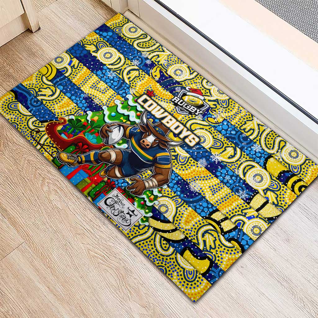 Cowboys Rugby Merry Christmas Rubber Doormat Indigenous Australian Art