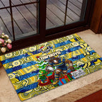 Cowboys Rugby Merry Christmas Rubber Doormat Indigenous Australian Art
