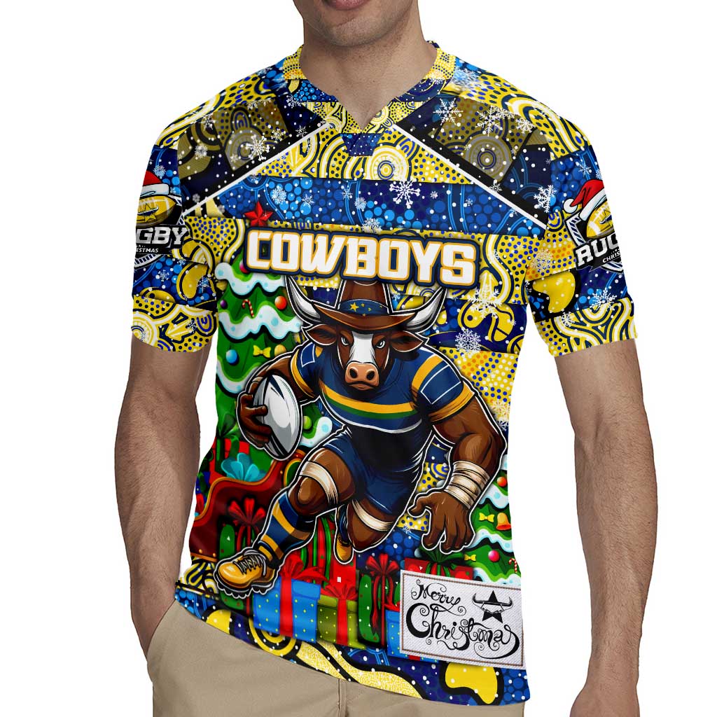 Custom Cowboys Rugby Merry Christmas Rugby Jersey Indigenous Australian Art