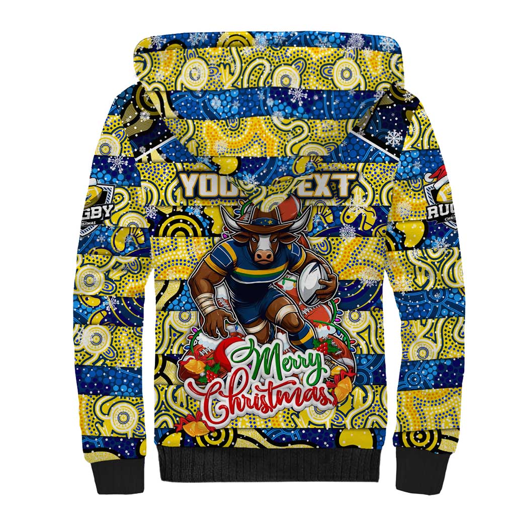 Custom Cowboys Rugby Merry Christmas Sherpa Hoodie Indigenous Australian Art