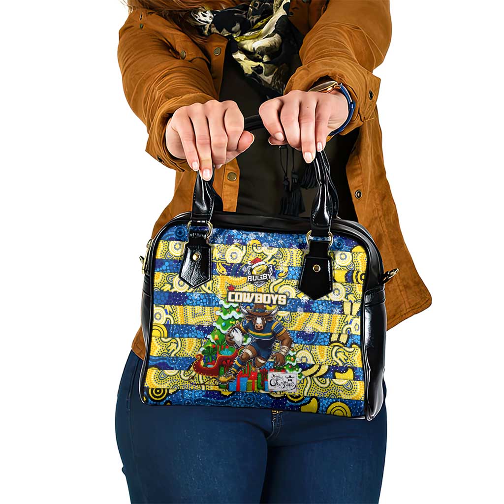 Cowboys Rugby Merry Christmas Shoulder Handbag Indigenous Australian Art