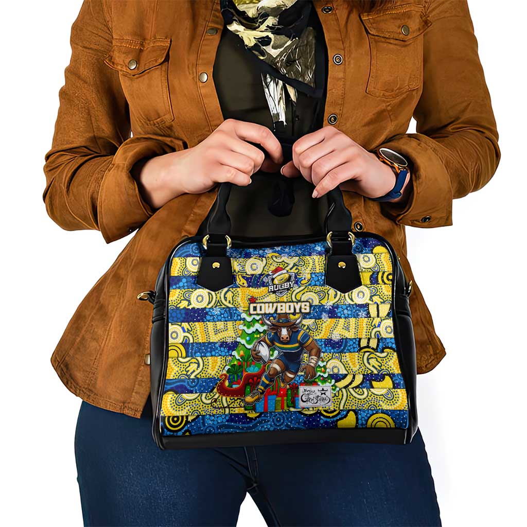 Cowboys Rugby Merry Christmas Shoulder Handbag Indigenous Australian Art