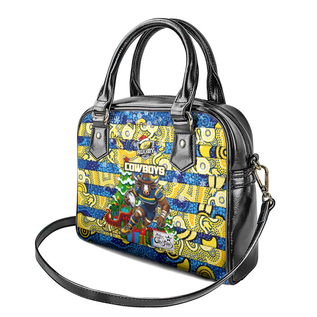 Cowboys Rugby Merry Christmas Shoulder Handbag Indigenous Australian Art