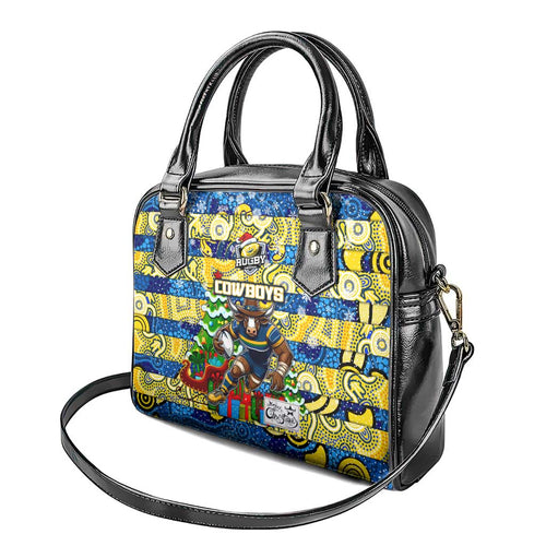 Cowboys Rugby Merry Christmas Shoulder Handbag Indigenous Australian Art
