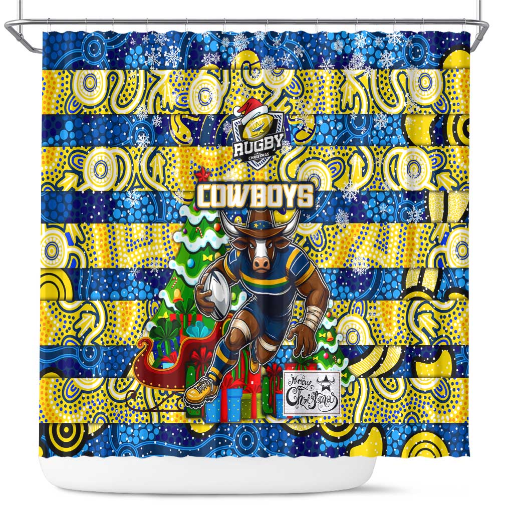 Cowboys Rugby Merry Christmas Shower Curtain Indigenous Australian Art