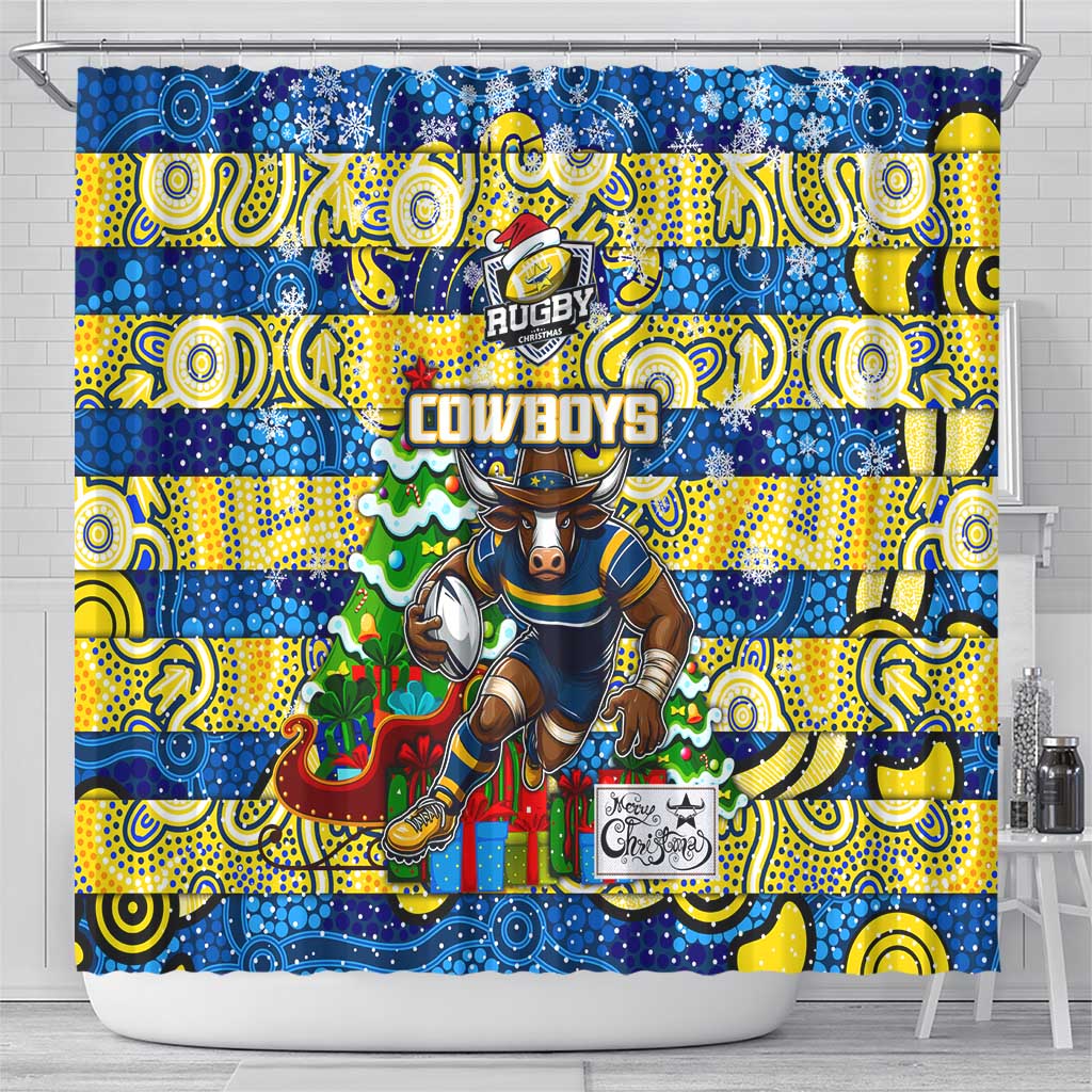 Cowboys Rugby Merry Christmas Shower Curtain Indigenous Australian Art