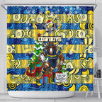 Cowboys Rugby Merry Christmas Shower Curtain Indigenous Australian Art