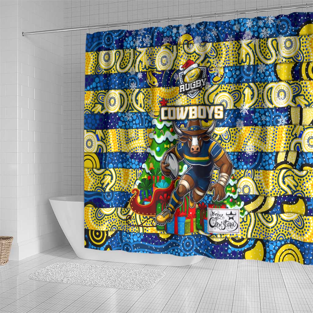 Cowboys Rugby Merry Christmas Shower Curtain Indigenous Australian Art