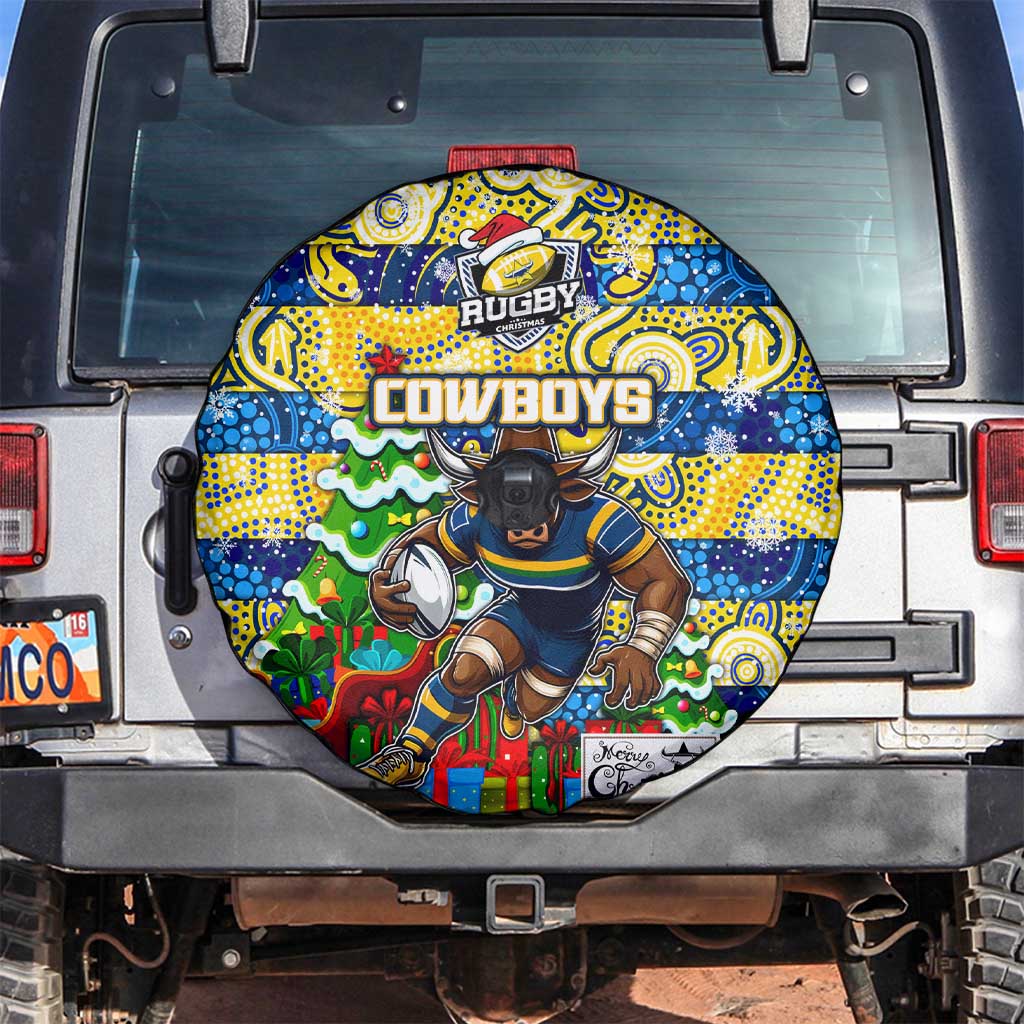 Cowboys Rugby Merry Christmas Spare Tire Cover Indigenous Australian Art