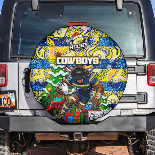 Cowboys Rugby Merry Christmas Spare Tire Cover Indigenous Australian Art