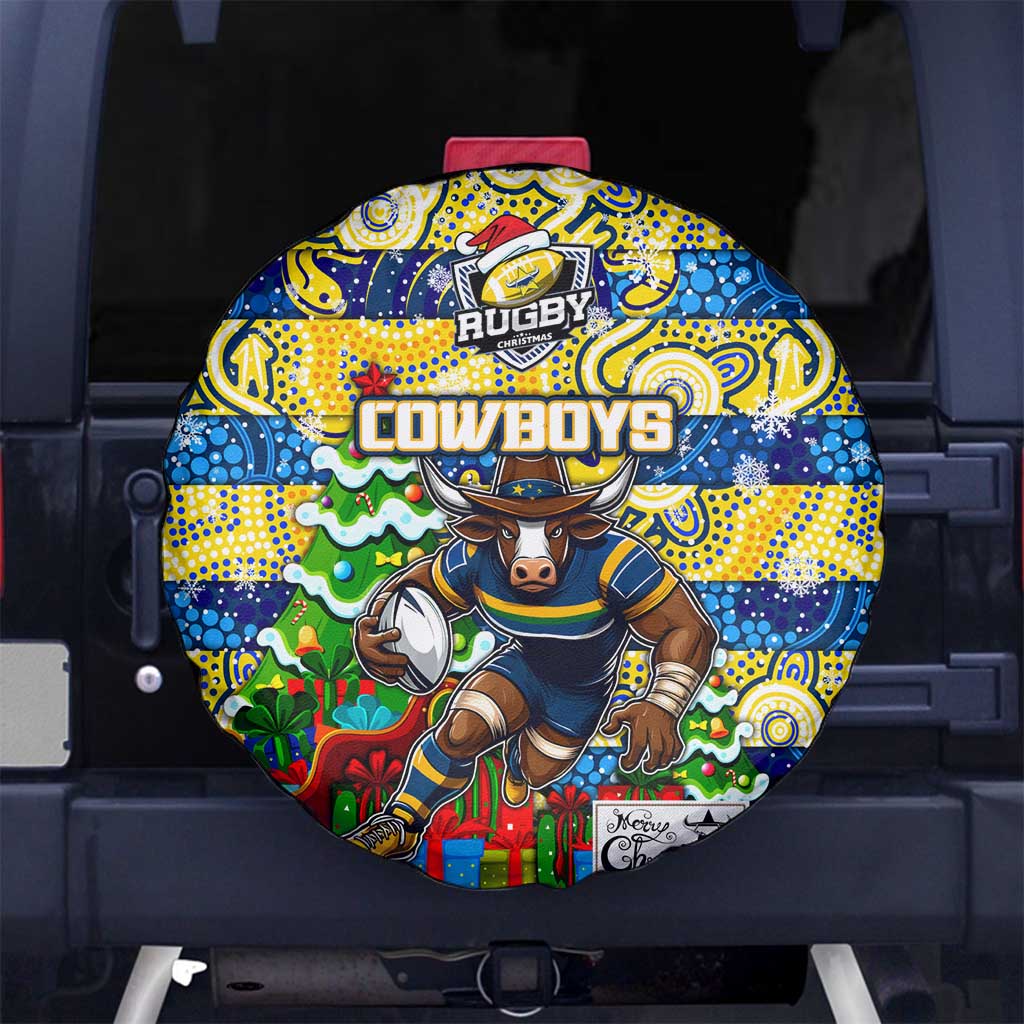 Cowboys Rugby Merry Christmas Spare Tire Cover Indigenous Australian Art