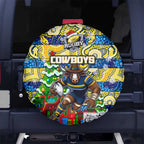 Cowboys Rugby Merry Christmas Spare Tire Cover Indigenous Australian Art