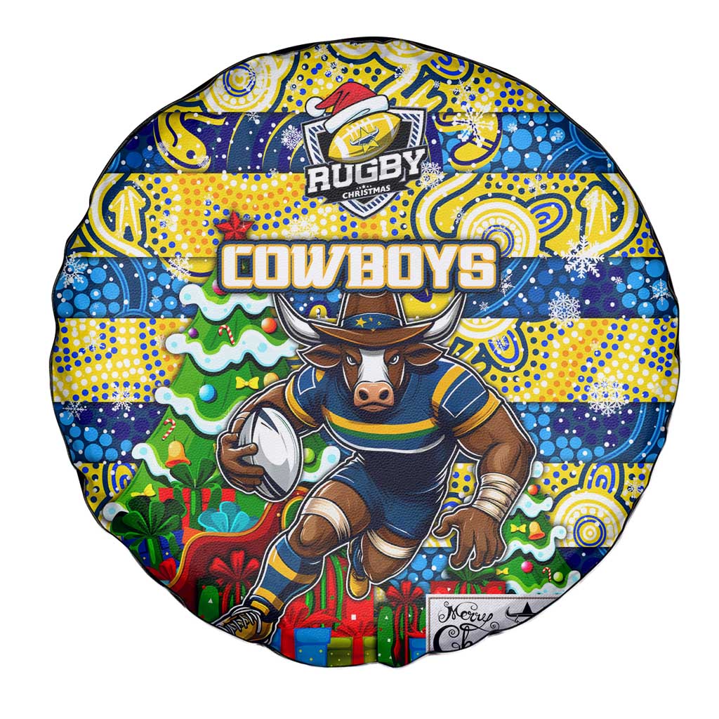 Cowboys Rugby Merry Christmas Spare Tire Cover Indigenous Australian Art