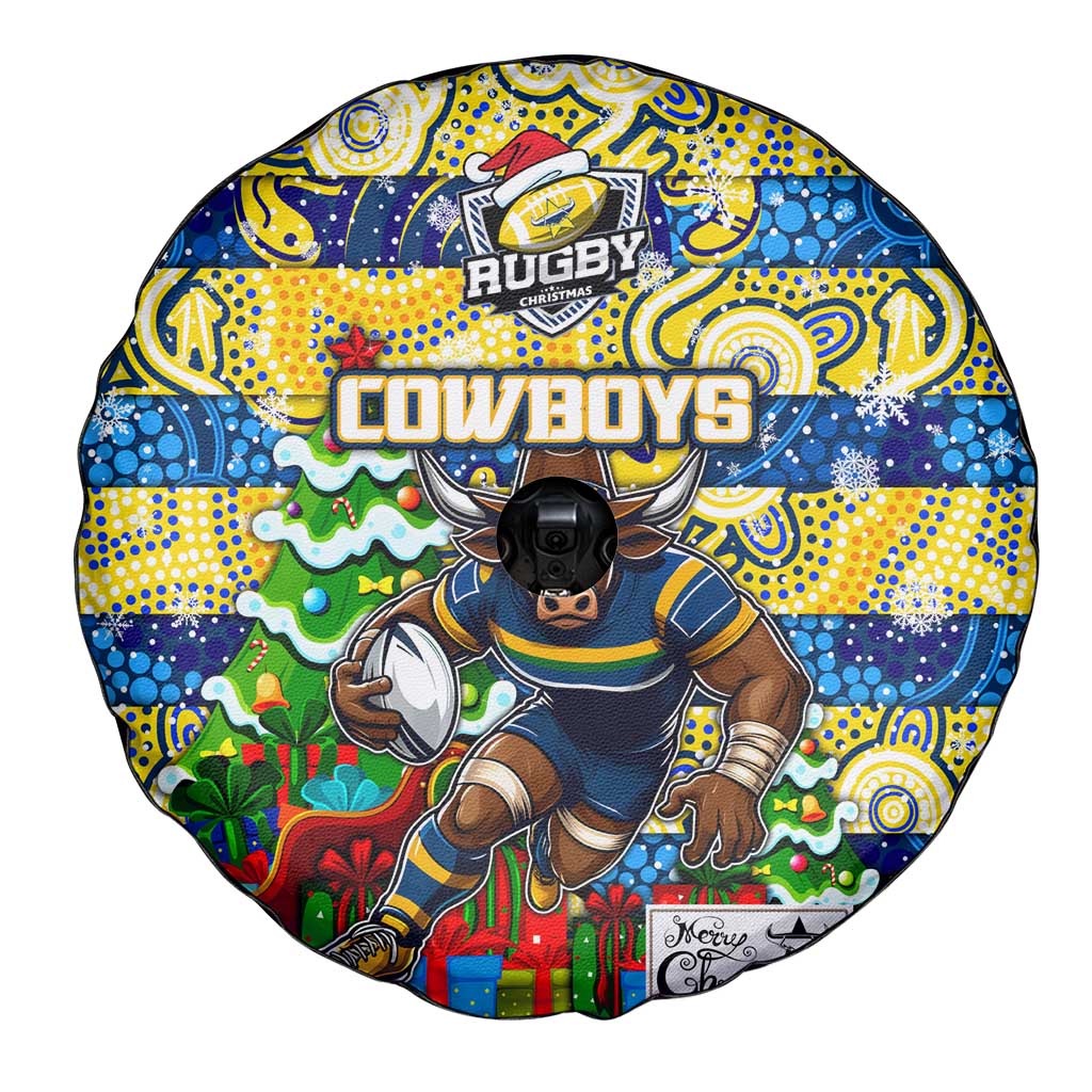 Cowboys Rugby Merry Christmas Spare Tire Cover Indigenous Australian Art