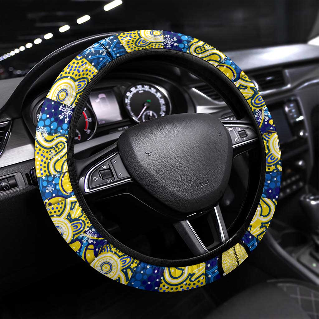 Cowboys Rugby Merry Christmas Steering Wheel Cover Indigenous Australian Art