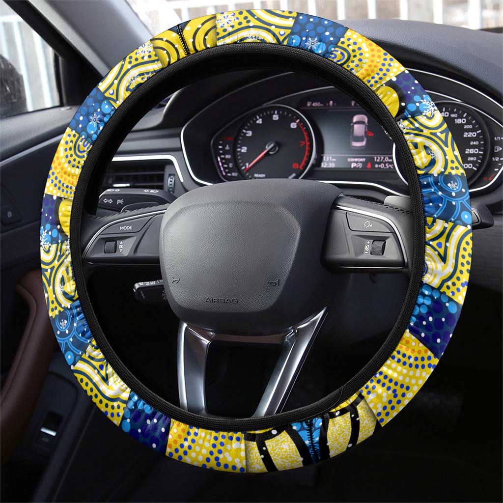 Cowboys Rugby Merry Christmas Steering Wheel Cover Indigenous Australian Art