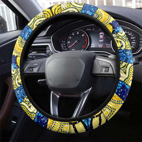 Cowboys Rugby Merry Christmas Steering Wheel Cover Indigenous Australian Art