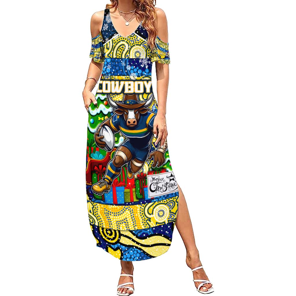 Custom Cowboys Rugby Merry Christmas Summer Maxi Dress Indigenous Australian Art