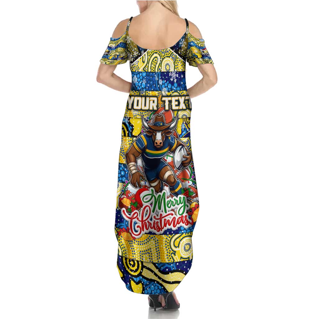 Custom Cowboys Rugby Merry Christmas Summer Maxi Dress Indigenous Australian Art