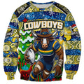 Custom Cowboys Rugby Merry Christmas Sweatshirt Indigenous Australian Art