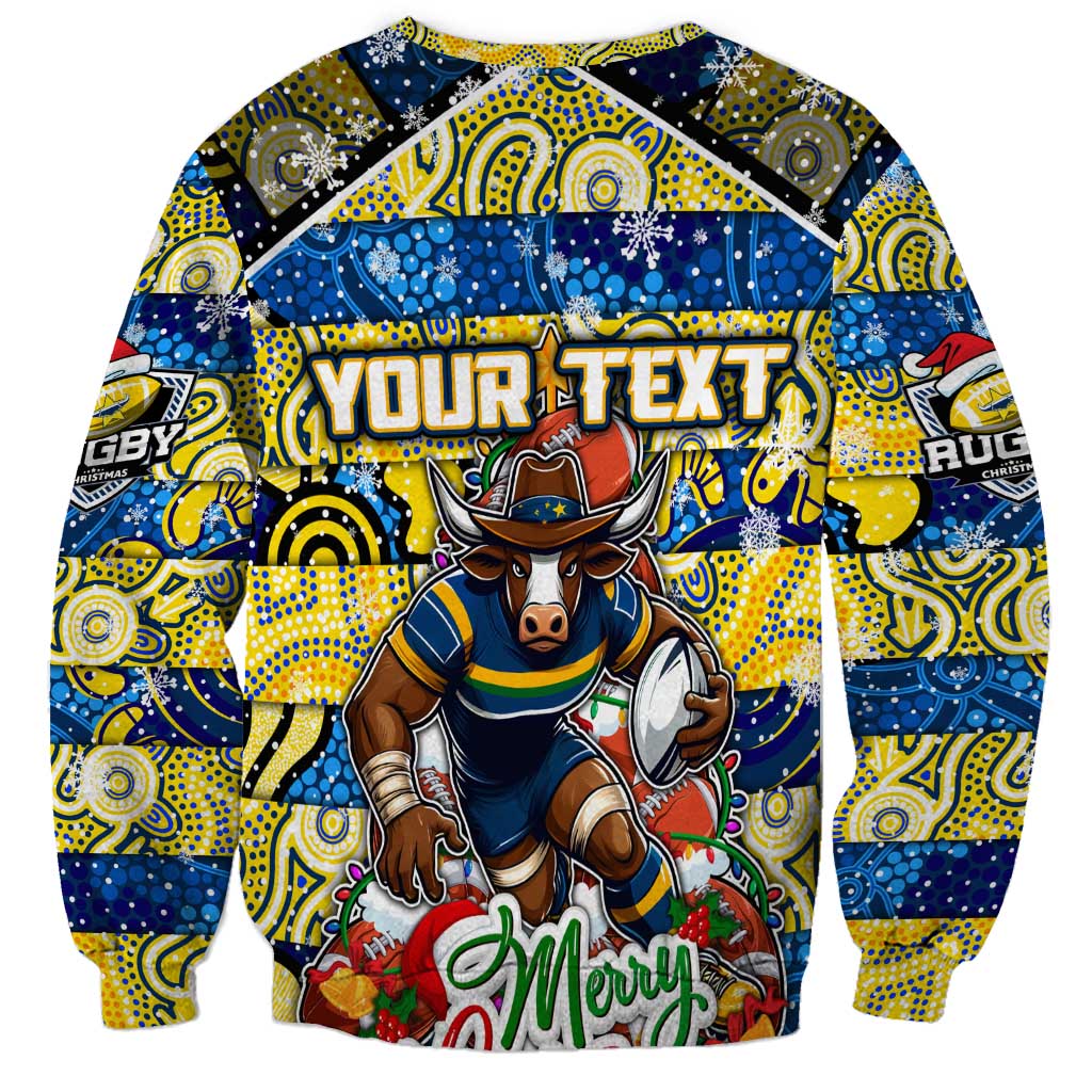 Custom Cowboys Rugby Merry Christmas Sweatshirt Indigenous Australian Art