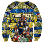 Custom Cowboys Rugby Merry Christmas Sweatshirt Indigenous Australian Art