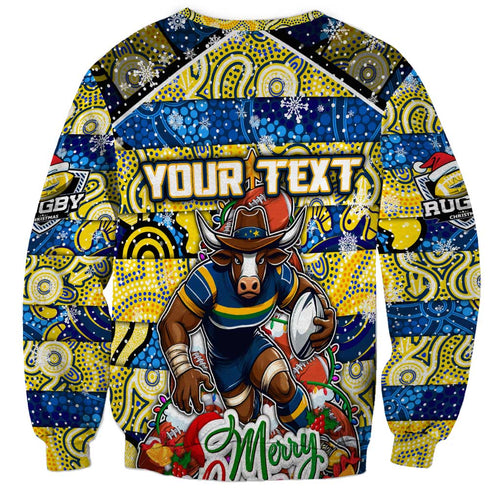 Custom Cowboys Rugby Merry Christmas Sweatshirt Indigenous Australian Art