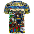 Custom Cowboys Rugby Merry Christmas T Shirt Indigenous Australian Art