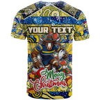 Custom Cowboys Rugby Merry Christmas T Shirt Indigenous Australian Art