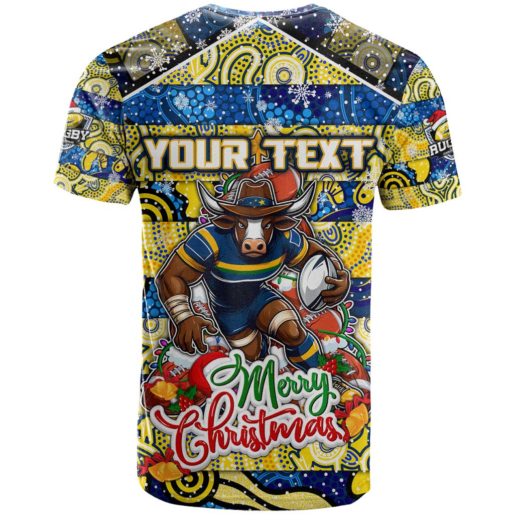 Custom Cowboys Rugby Merry Christmas T Shirt Indigenous Australian Art