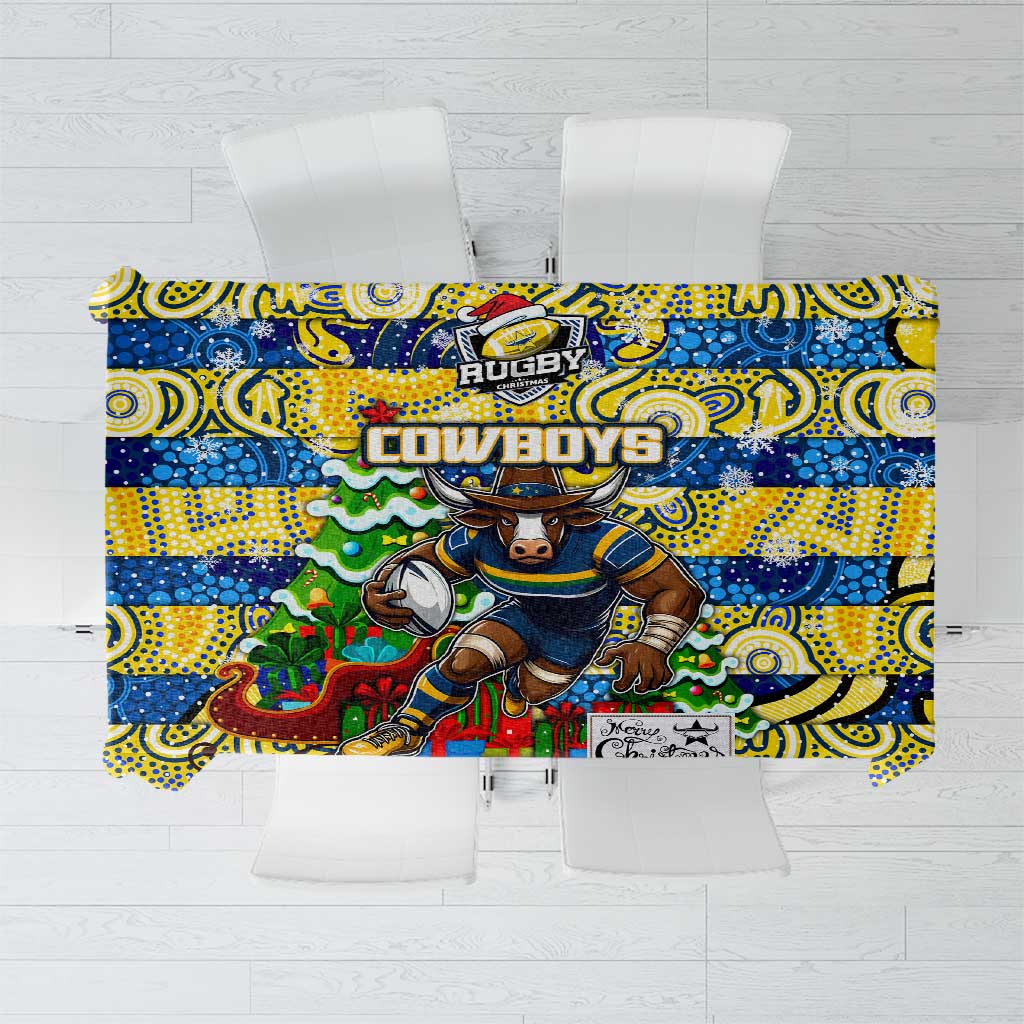 Cowboys Rugby Merry Christmas Tablecloth Indigenous Australian Art