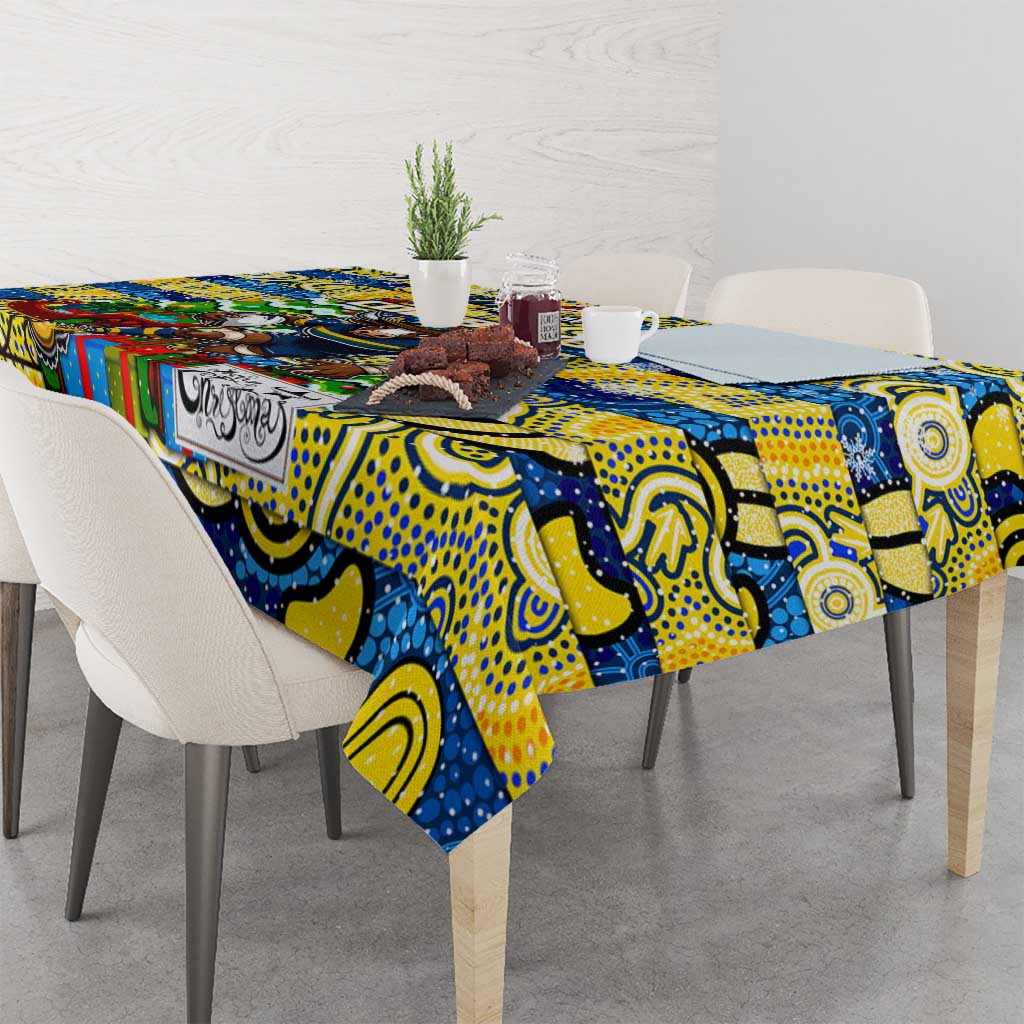 Cowboys Rugby Merry Christmas Tablecloth Indigenous Australian Art