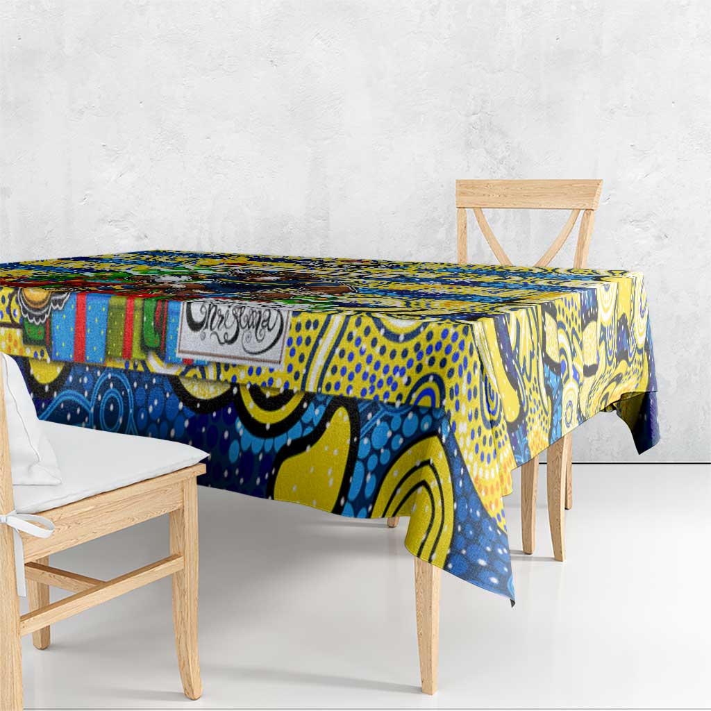 Cowboys Rugby Merry Christmas Tablecloth Indigenous Australian Art