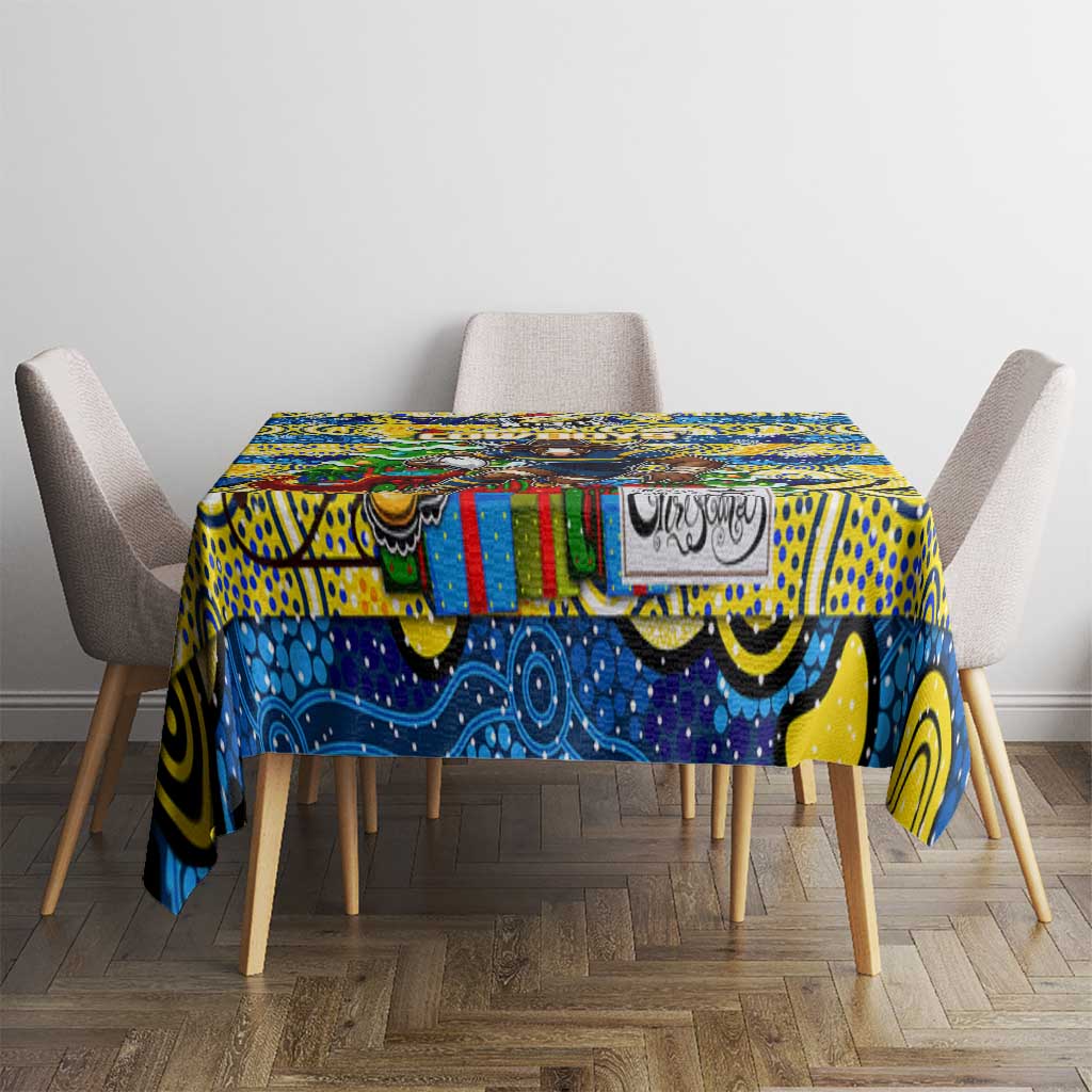 Cowboys Rugby Merry Christmas Tablecloth Indigenous Australian Art