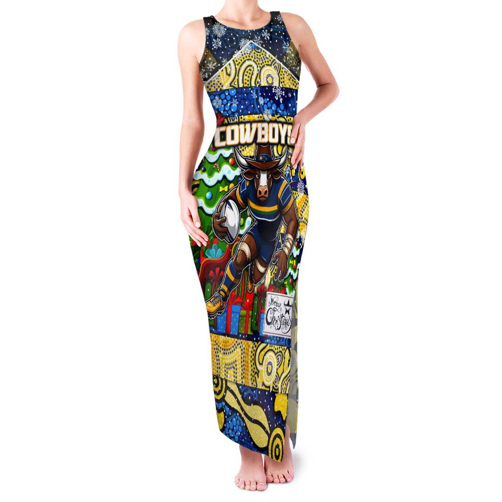 Custom Cowboys Rugby Merry Christmas Tank Maxi Dress Indigenous Australian Art