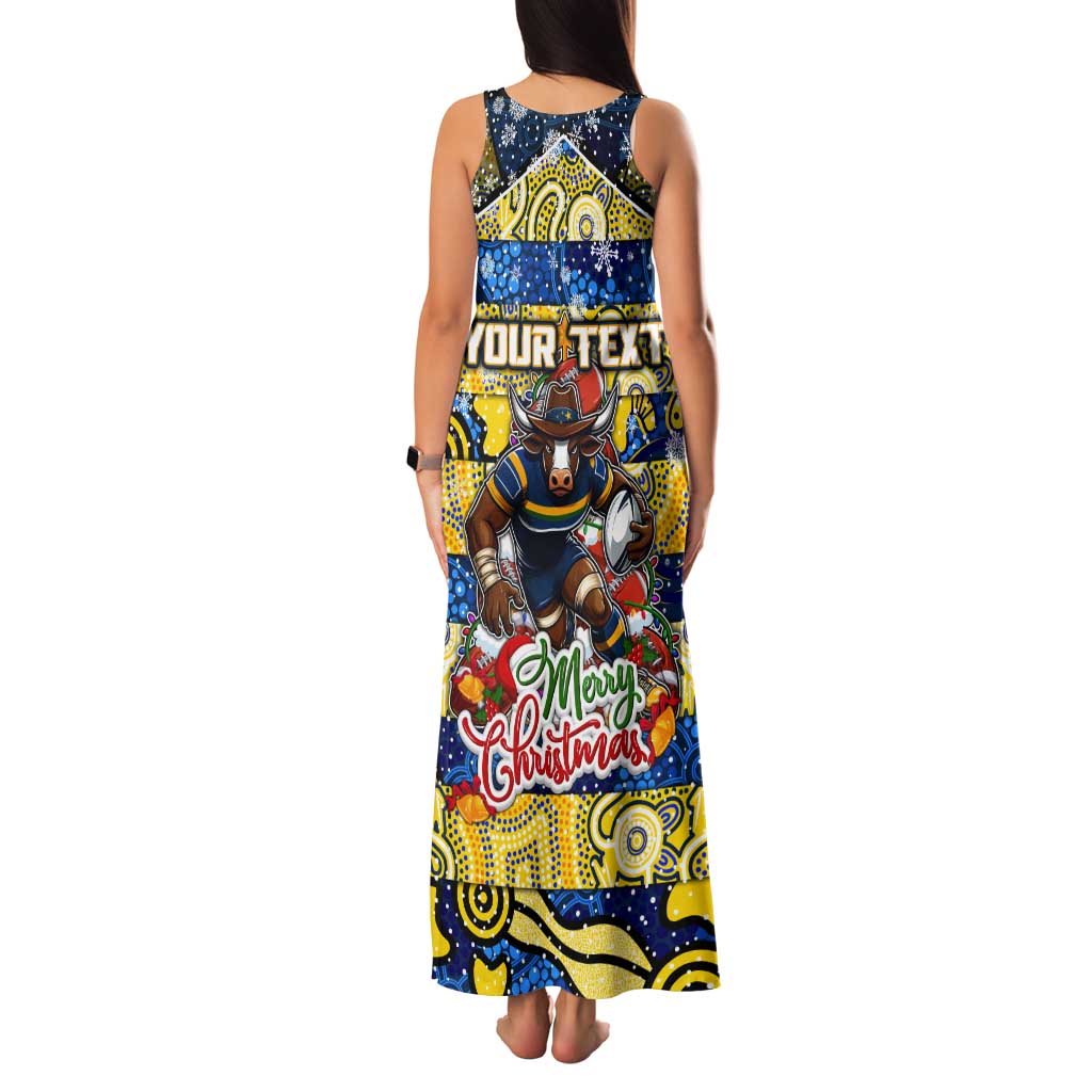 Custom Cowboys Rugby Merry Christmas Tank Maxi Dress Indigenous Australian Art